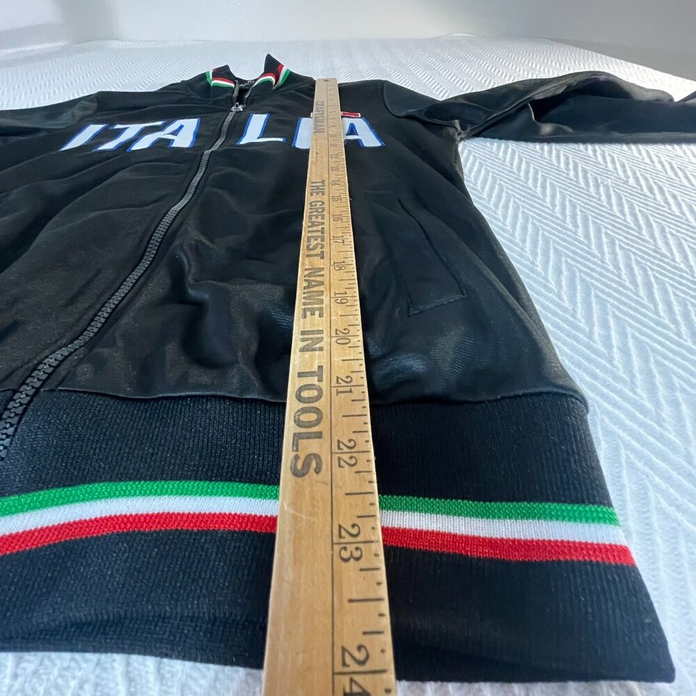 Italia Black Track Jacket 🇮🇹 Faux Leather Look Full Zip Size M - Picture 9 of 10